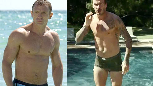 David Beckham mimics Daniel Craig as James Bond as he emerges from the water in his pants in new Guy Ritchie advert