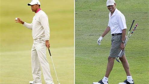 In a first, Obama plays golf with Tiger Woods